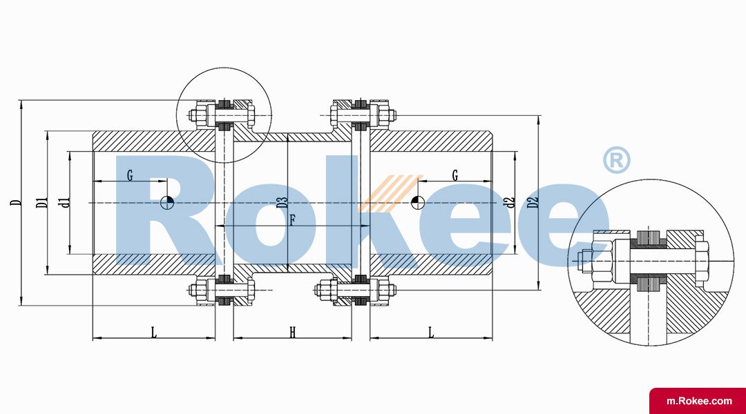 RLMD Standard Double Section Small Metal Diaphragm Coupling