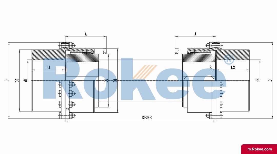 RODX Drum Gear Coupling With Intermediate Shaft